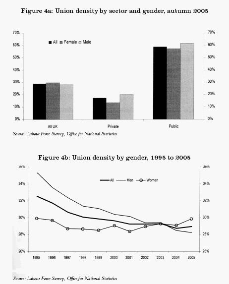 Union density by sector and gender